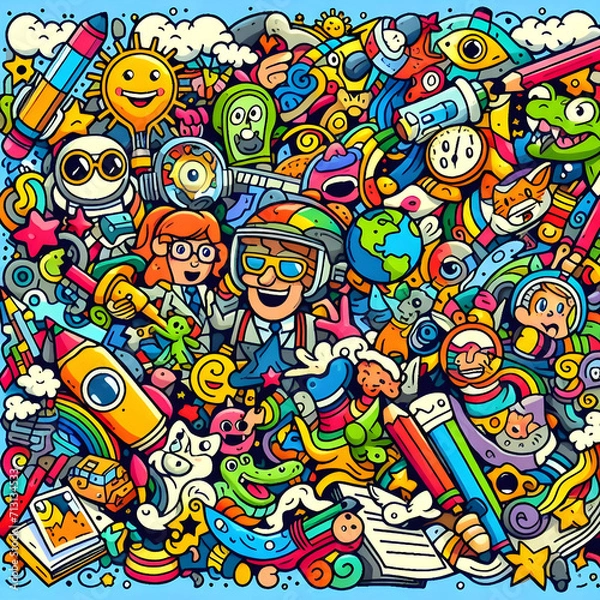 Obraz Colorful Cartoon Collage: Colorful Doodle Art
