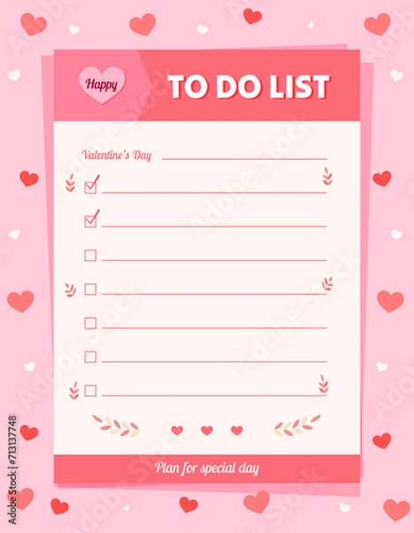 Fototapeta Vector to do list template for Valentine's day in cute concept.