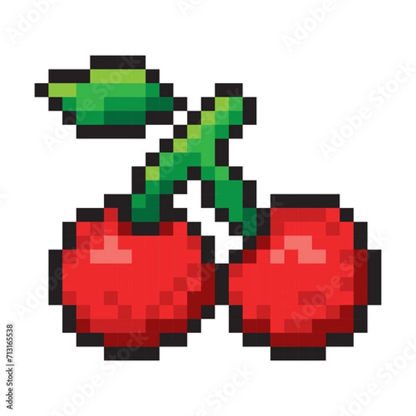 Obraz red cherry pixel style isolated on white background