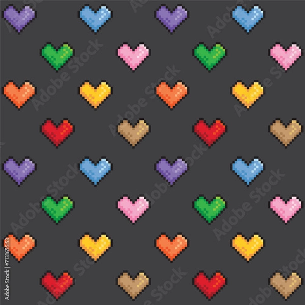 Obraz seamless pattern pixel colorful 
heart isolated on background
