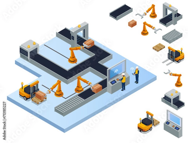 Obraz Smart industry illustrations and icons in isometric view