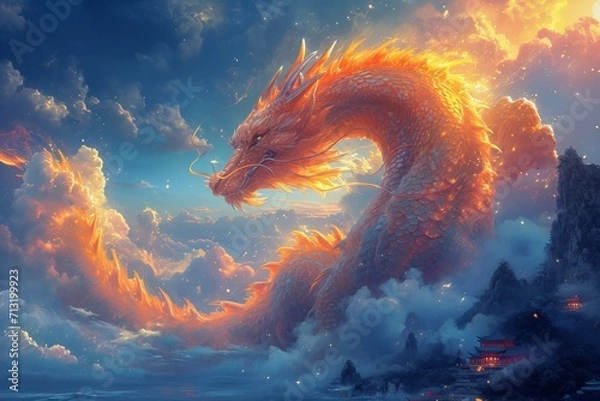 Obraz The dragon flying on the sky.