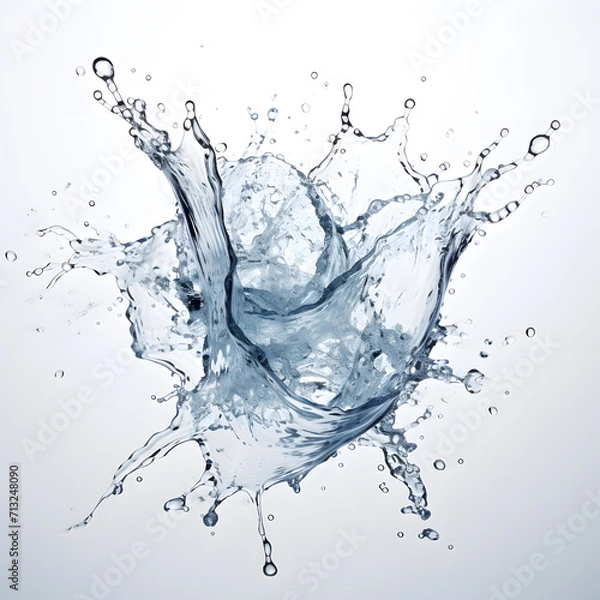 Obraz Blue water splashes isolated on white background. liquid splashing fluids with droplets.