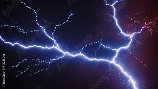 Obraz lightning in the night sky  A striking image of a lightning bolt with positive and negative ions. The lightning is bright  