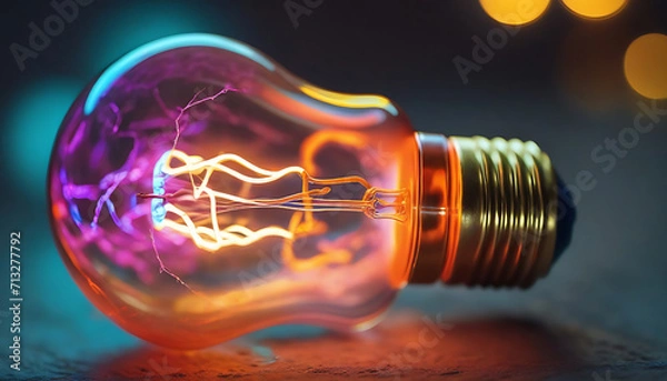 Obraz Incandescent light bulb on a dark background. 3d rendering. Generative AI