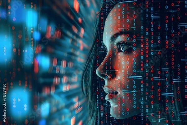 Obraz Woman with code analysis information technology.