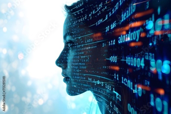 Obraz Woman with code analysis information technology.