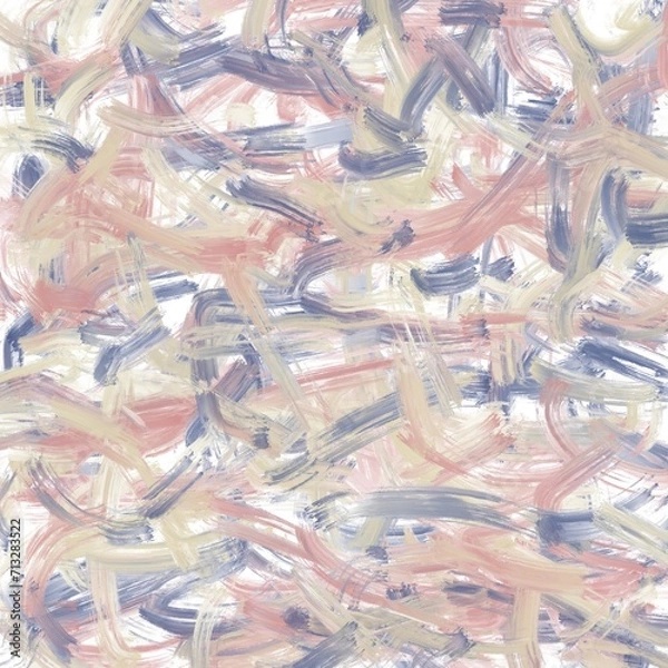 Fototapeta Blue abstract painting on canvas, with accents of brown and red flowers, hand-drawn artwork in a modern style.