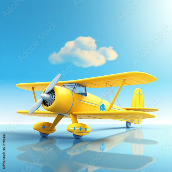Fototapeta The overall hue is bright and clean with yellow biplane