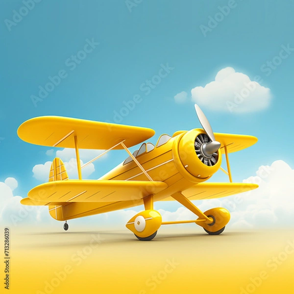 Fototapeta The overall hue is bright and clean with yellow biplane