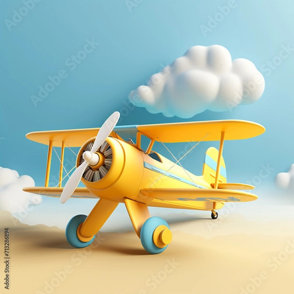 Fototapeta The overall hue is bright and clean with yellow biplane