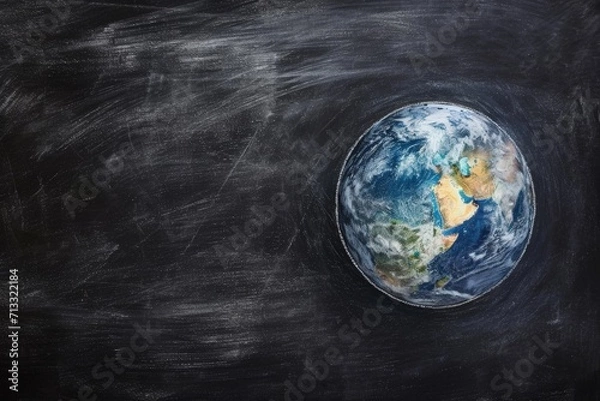 Fototapeta Planet earth drawn on blackboard, concept of environmental preservation and Earth Day.
