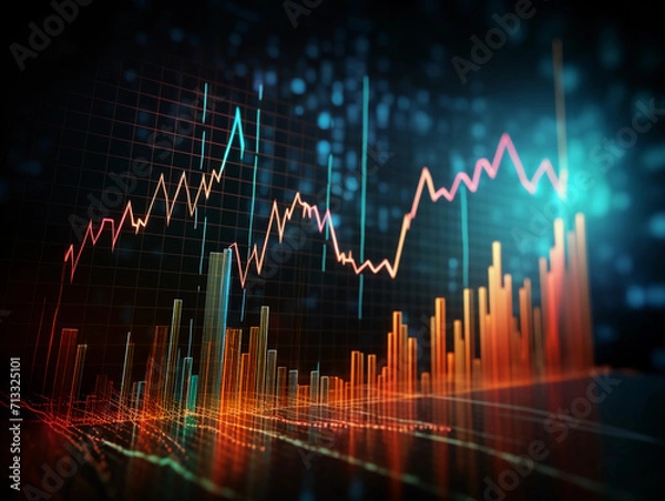 Obraz Growth strategy business graph analysis concept on finance chart data diagram 3d background of digital financial technology stock market or investment, 