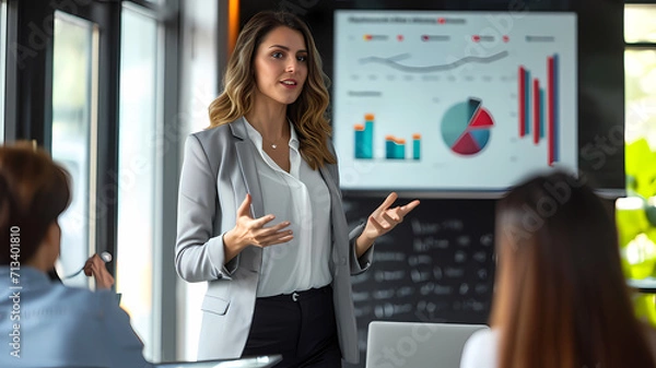 Obraz woman in business giving a presentation in an office room