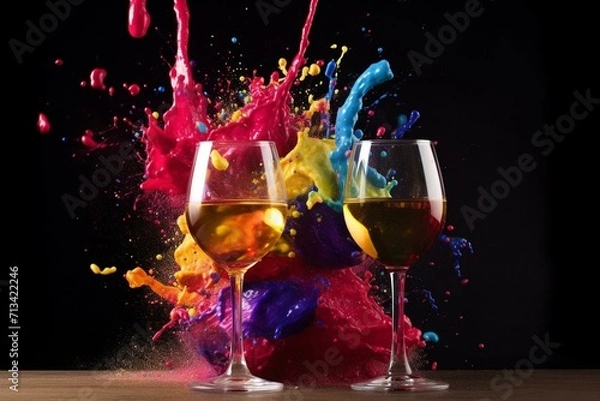 Fototapeta Colorful wine explosion captures celebration and excitement at winery. Perfect for drink and alcohol advertising. Generative AI