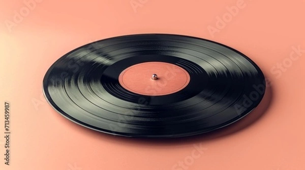 Fototapeta single disque vinyle  posé sur une surface plane. L'éclairage de l'image donne un ton chaud et doré à la scène, ce qui renforce l'aspect nostalgique du disque vinyle.