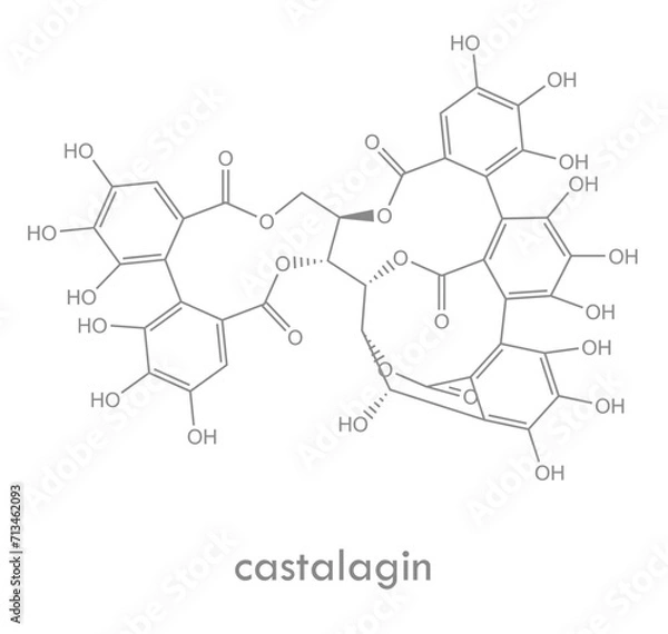 Fototapeta Castalagin structure. Molecule of ellagitannin, a type of hydrolyzable tannin, found in oak and chestnut wood.
