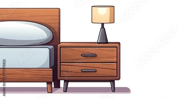 Fototapeta A modern wooden nightstand with a drawer, isolated on a white background, showcasing functional design and elegance for organized bedside essentials