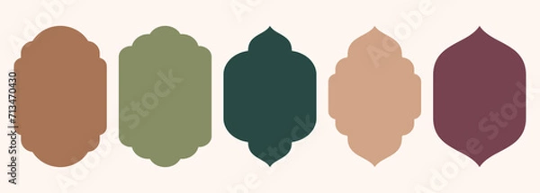 Obraz Islamic shape of door or window silhouette Arabic arch. Collection of patterns in oriental style. Frames in Arabic Muslim design for Ramadan Kareem. Vector mosque gate shape isolated on background.