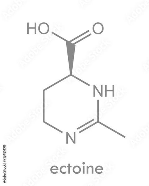 Fototapeta Ectoine structure. Organic compound used for irritation and inflammation of the skin and mucous membranes. Ingredient in nasal sprays, eye drops and skin care products. Skeletal formula.