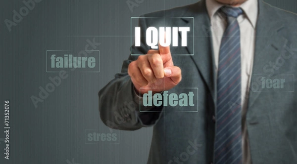 Fototapeta Business man in suit show card with text - I quit