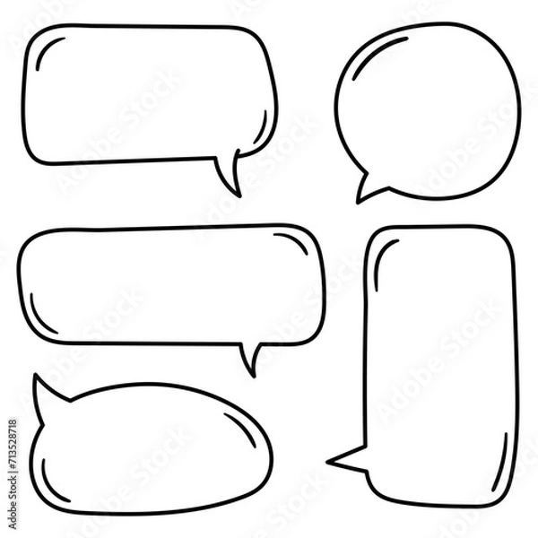 Obraz Vector set of hand drawn speech bubbles. Doodle style speaking bubbles isolated on white background.