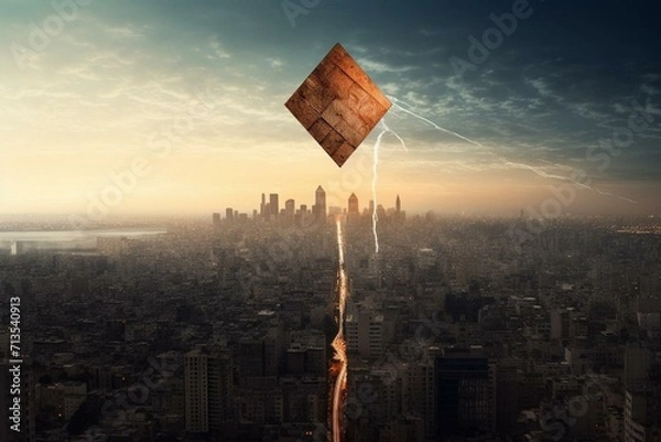 Fototapeta arrow above urban landscape. Generative AI