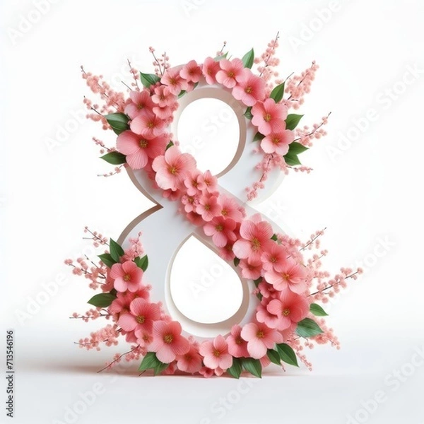 Obraz Illustration of number 8 with floral decoration, 8th March Women's Day