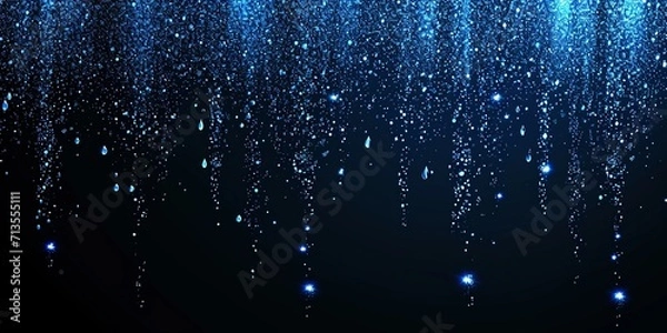 Fototapeta Shiny blue glitter rain draping down on black background, sparkling particles celebration background, for party, poster, greeting card, Christmas and award event.
