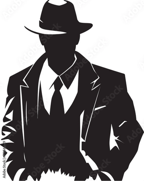 Fototapeta Noir Nobility Vector Emblem of Mafia Elegance Sartorial Syndicate Suit and Hat Icon in Vector