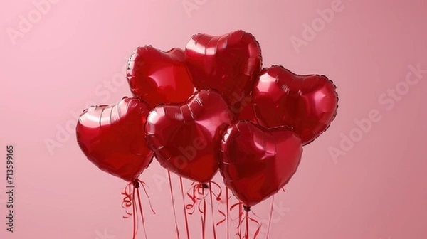 Fototapeta Floating Hearts Romance - Red Balloons and Soft Pink Backdrop for Valentine's Day Concept