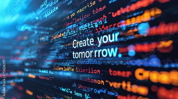 Obraz AI-Generated Image: Code Lines in Film Style with "Create Your Tomorrow" Text