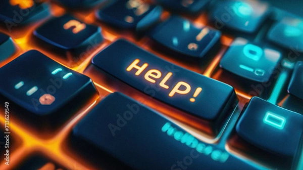 Fototapeta AI-Generated Image: Computer Keyboard with "Help!" Key