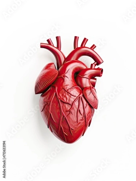 Obraz heart, 3D render, isolated white background - generative ai