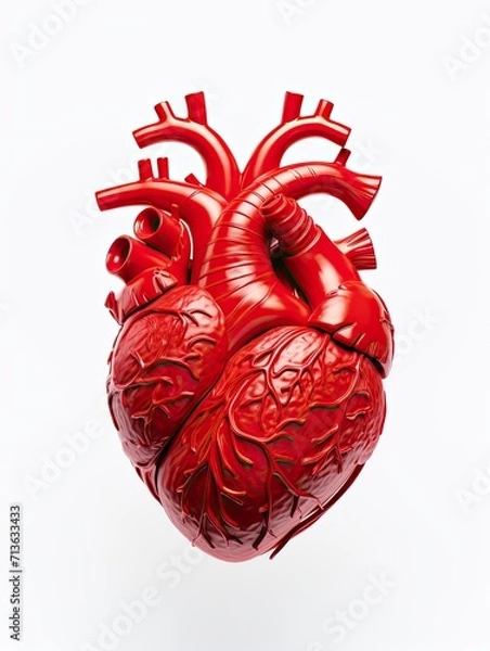Obraz heart, 3D render, isolated white background - generative ai