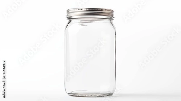 Fototapeta A transparent glass jar with a metallic lid, suitable for storing various items.