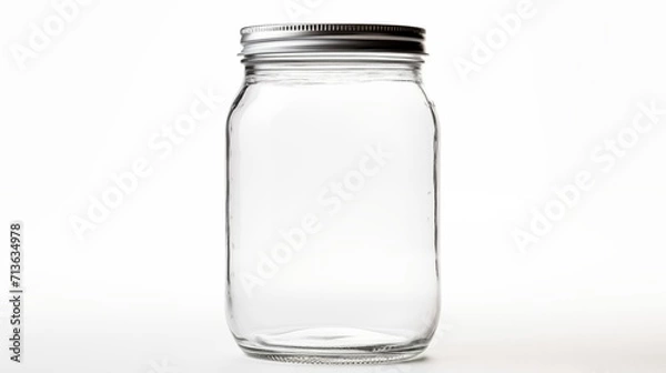 Fototapeta A transparent glass jar with a metallic lid, suitable for storing various items.