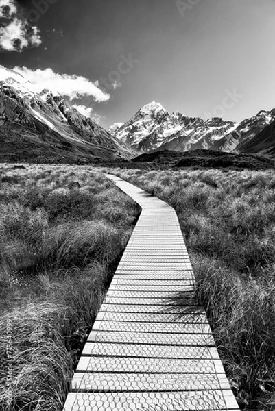 Fototapeta NZ MT Cook Boardwalk Plain Vert BW