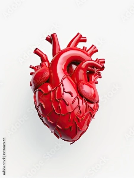 Obraz heart, 3D render, isolated white background - generative ai