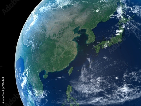 Obraz East Asia as seen from space with cloud formations
