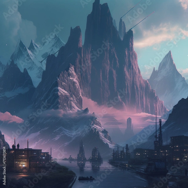 Obraz cyberpunk mountains3