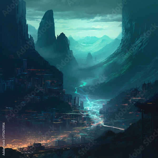 Obraz cyberpunk mountains10