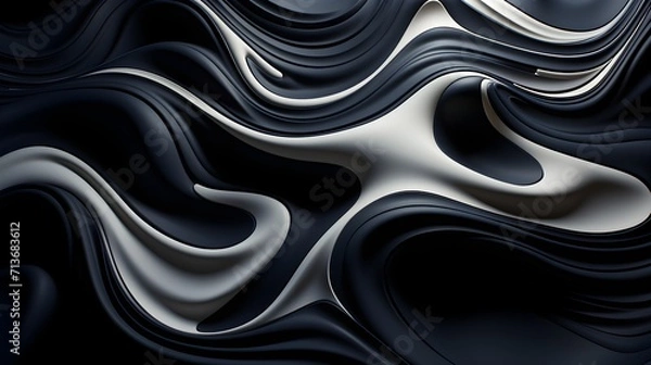 Fototapeta Serenity in Motion: Detailed Black and White Fluid Abstract Waves Background