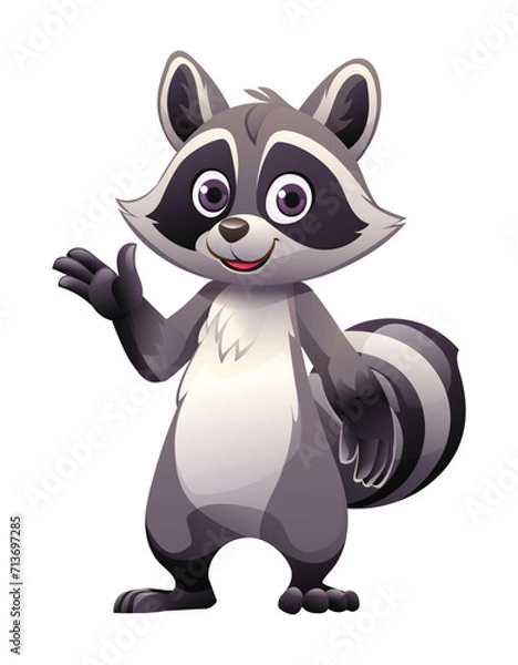 Obraz Cartoon raccoon waving hand. Vector illustration isolated on white background
