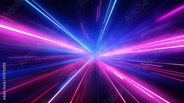 Obraz Cosmic Velocity: Hyperspace Journey with Blue and Pink Speed Lines, Captivating Background Featuring Vibrant Blue And Pink Neon Speed Lines
