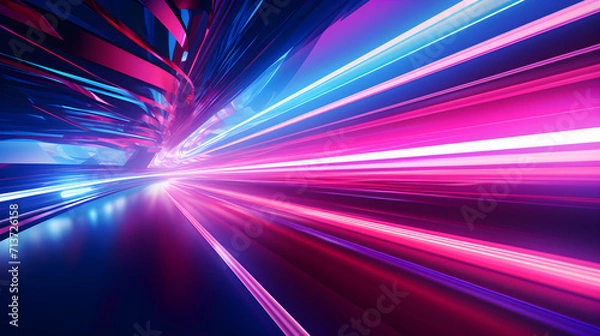Obraz Electric Elegance: Hypnotic Speed and Motion Amidst Vivid Neon Lights, Speed And Motion With A Captivating Background Featuring Vibrant Blue And Pink Neon Speed Lines