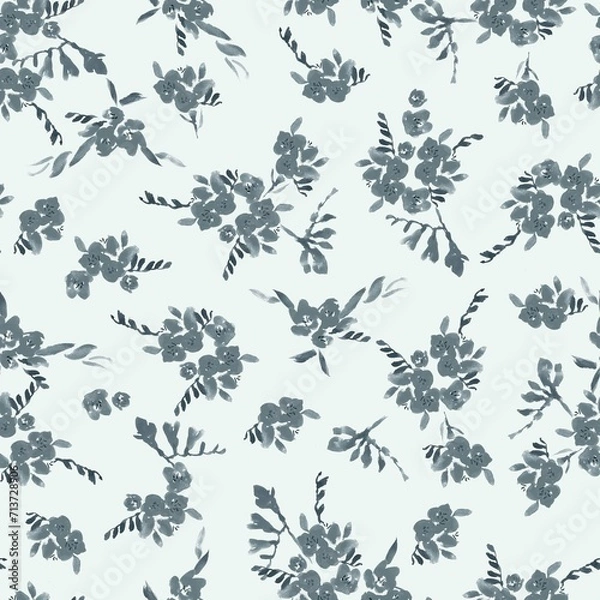 Obraz 花柄、フリージアのシームレスなパターン、春のイラスト、テキスタイル、壁紙、包装紙、