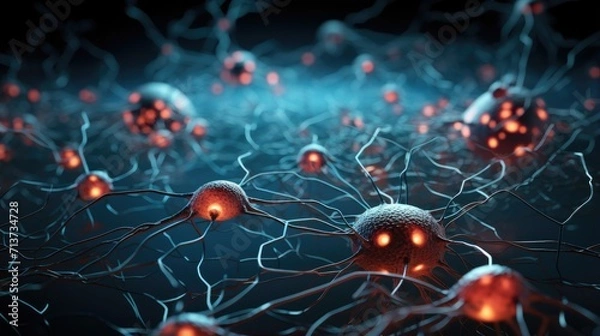 Fototapeta Neurons in a dark background. Generative AI.
