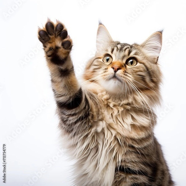 Fototapeta _cat_giving_high_five_isolated_on_white back ground
