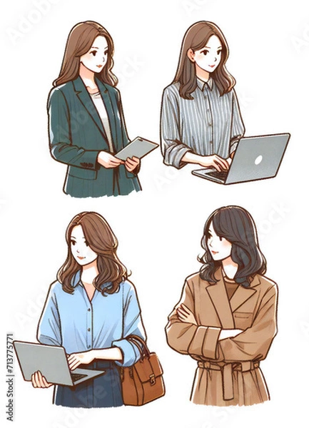 Fototapeta オフィスで働く女性のイラスト
